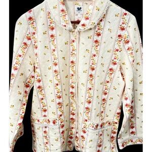 Vintage Walcoal Quilted Pajama Top Womens Floral Bed Jacket Housecoat S Lace